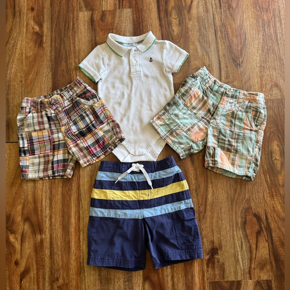 Little Boy Onesie, 2 Pair of Shorts, Swim Trunks, 12-18 Months